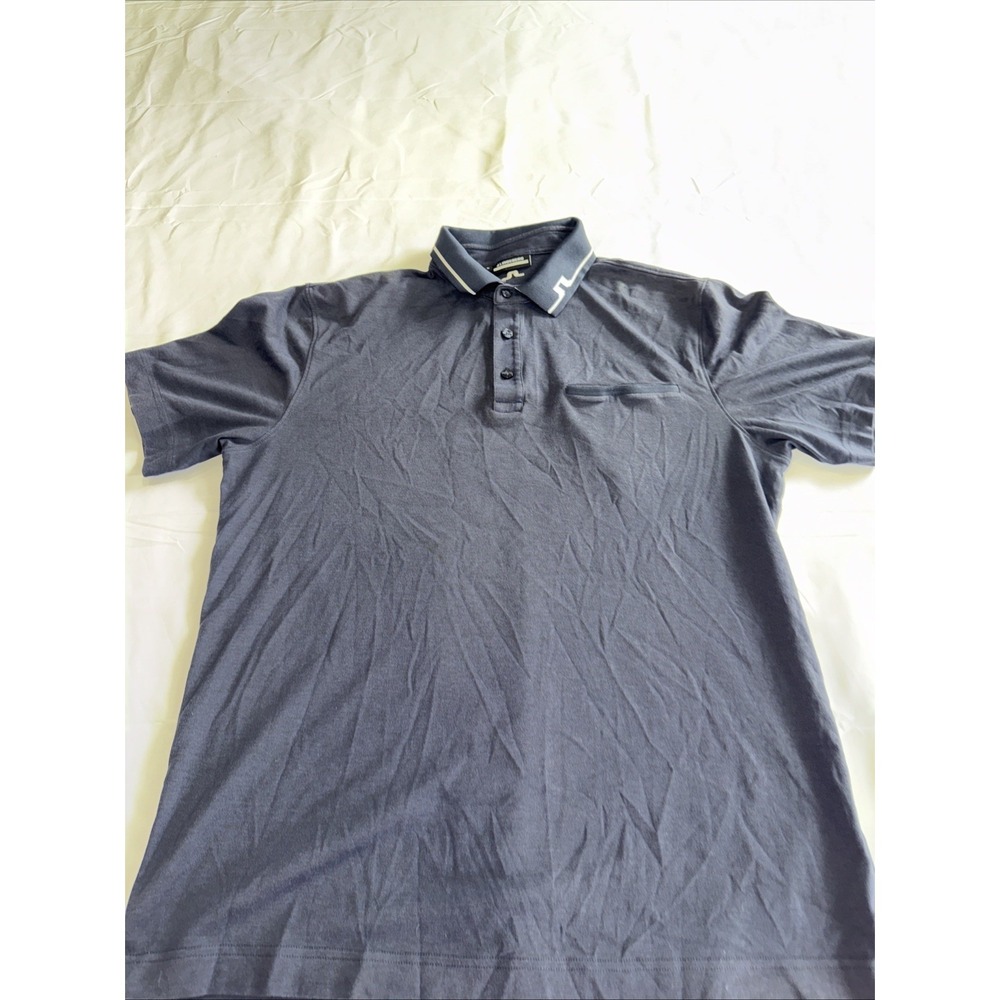 J. Lindeberg Golf Polo Shirt Mens Sz Medium Navy Blue Short Sleeve